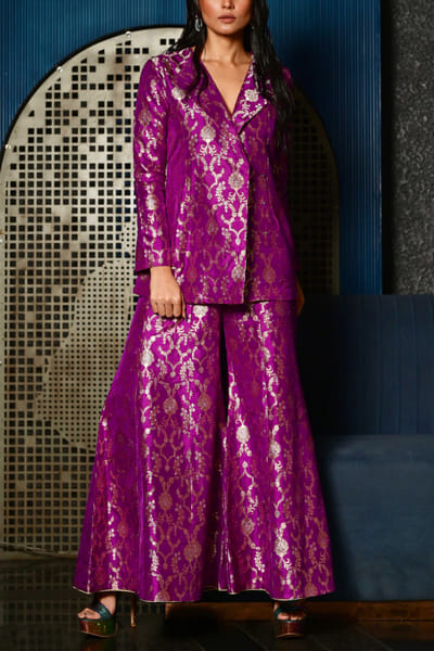 Purple handwoven banarasi sharara set