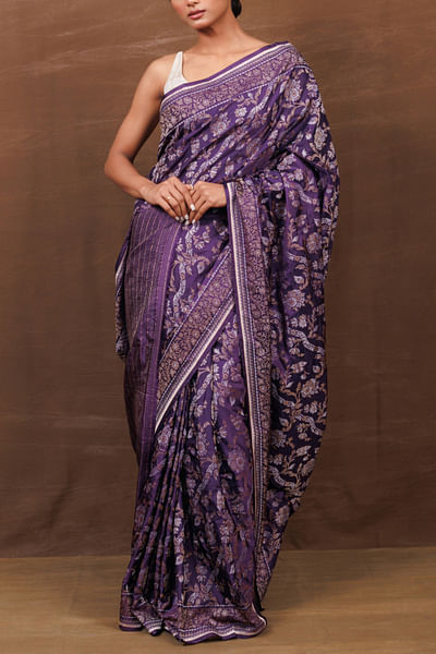 Purple handwoven banarasi silk sari