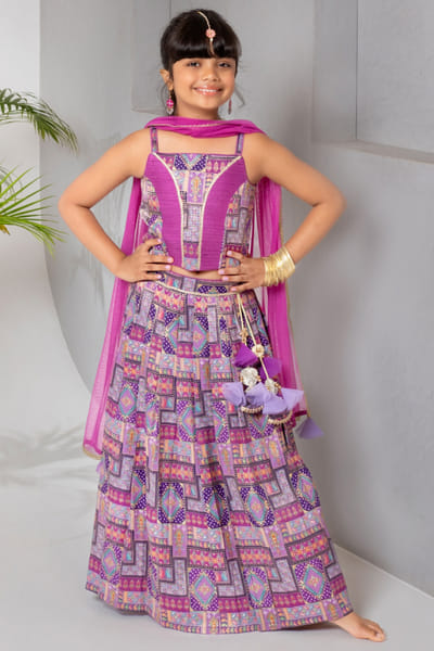 Purple jacquard silk lehenga set