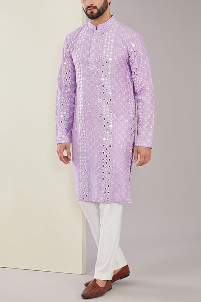 Purple mirror and sequin embroidered kurta