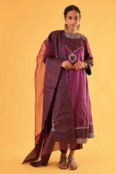Purple mirror embroidered kurta set