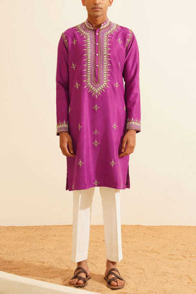 Purple motif embroidered kurta set