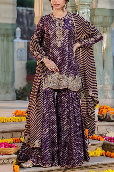 Purple motif printed sharara set