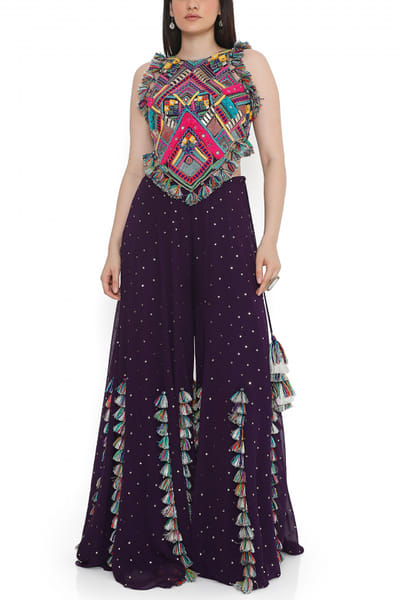 Purple mukaish georgette sharara set