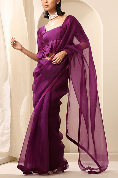 Purple organza sari set