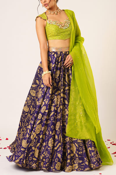 Purple organza tissue lehenga set