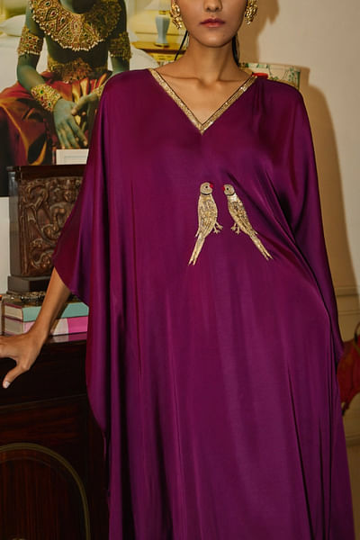 Purple parrot sequin embroidered kaftan