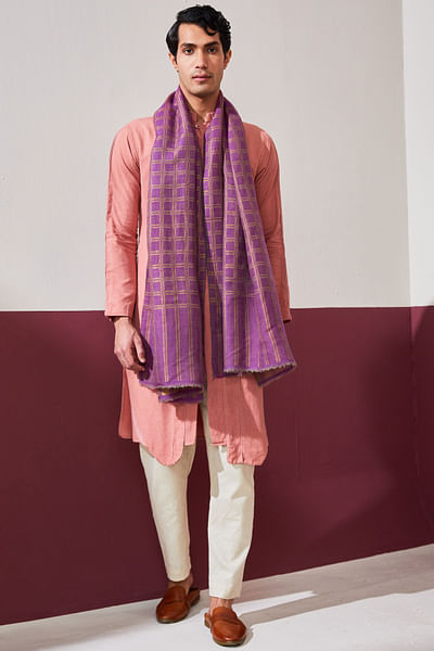 Purple pashmina checkered stole