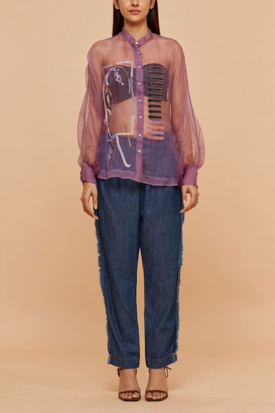 Purple patchwork sheer shirt