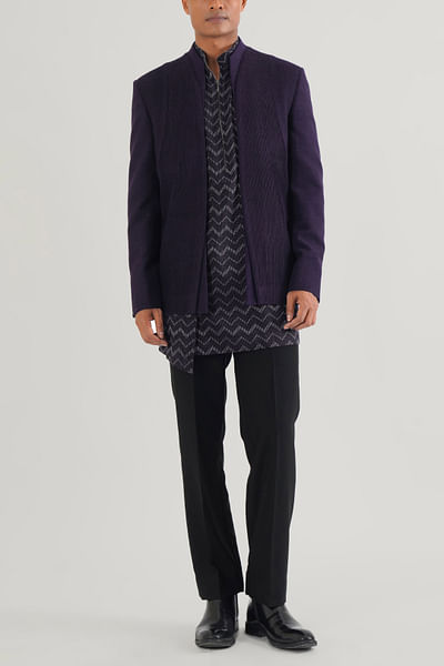Purple pintucked bandhgala