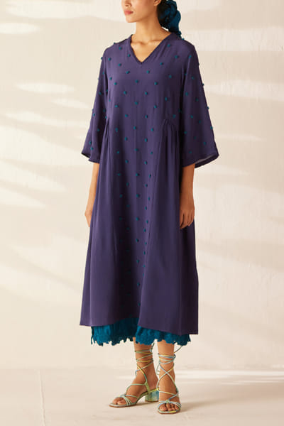 Purple polka thread work dress