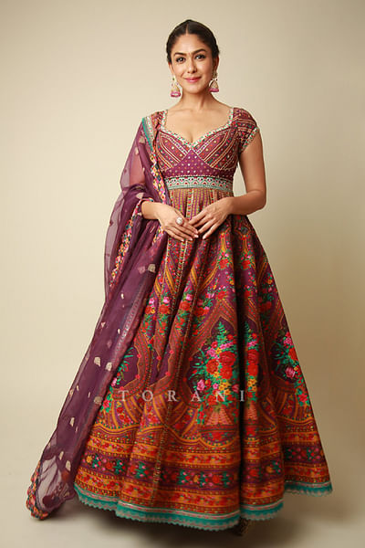 Purple printed anarkalis set