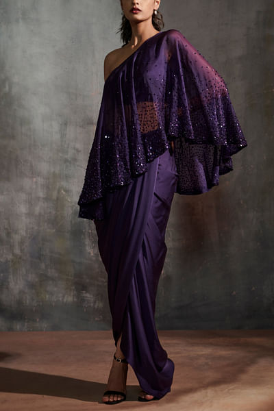 Purple sequin embroidered cape set