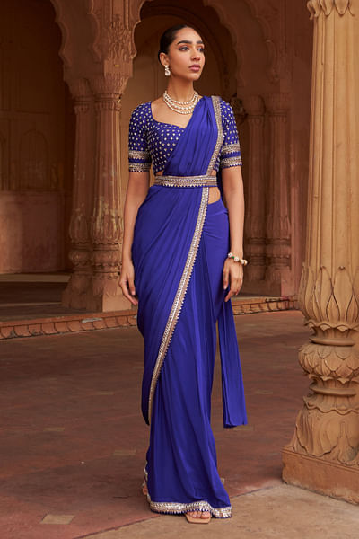 Purple sequin embroidered sari set