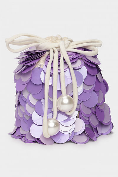 Purple sequinned bucket bag