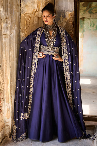 Purple silk anarkali set