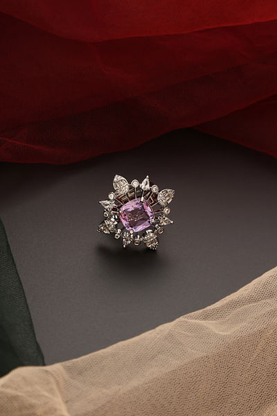 Purple stone and zirconia ring