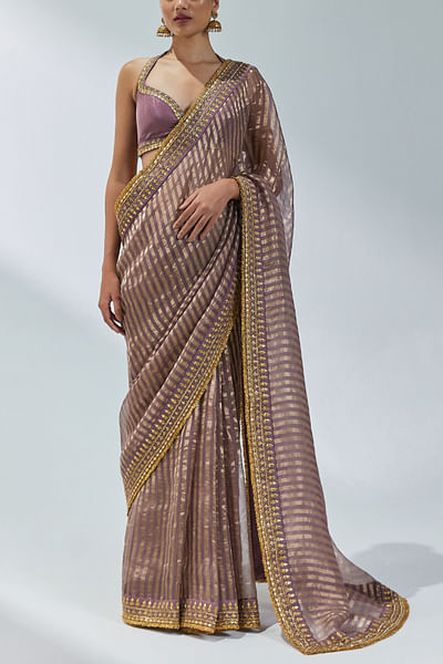 Purple striped sari set