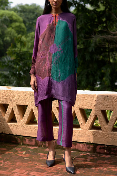 Purple tie-dye technique tunic set