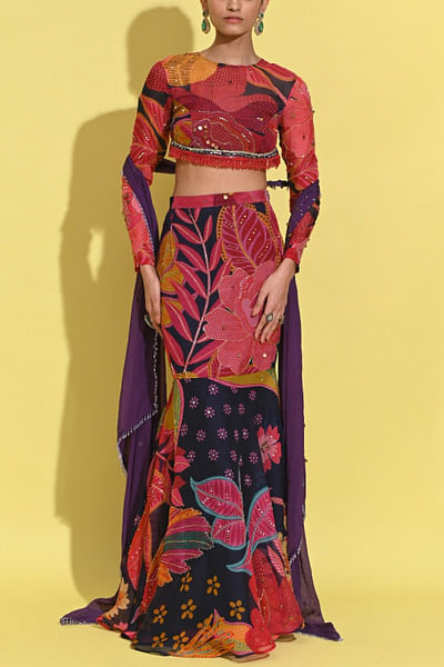 Purple tropical print lehenga set