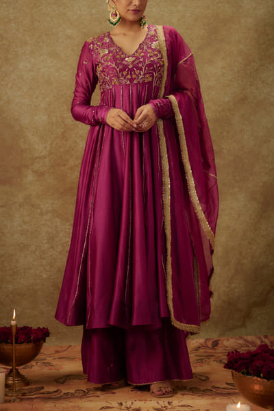 Purple zardozi embroidered anarkali set