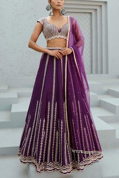Purple zardozi embroidered lehenga set