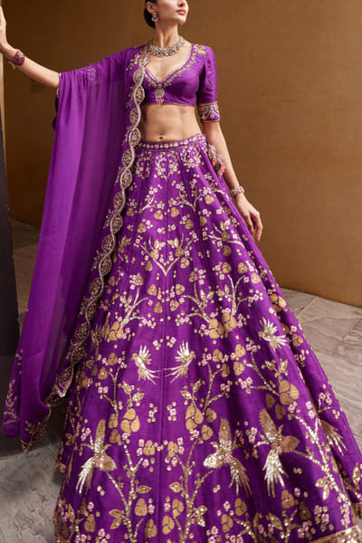 Purple zardozi embroidered lehenga set