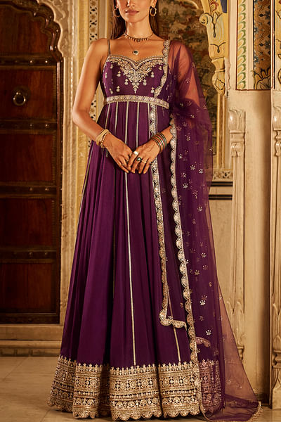 Purple zari embroidered anarkali set