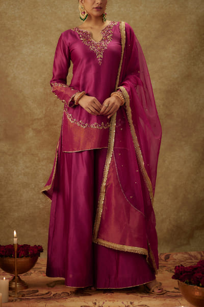 Purple zari embroidered sharara set