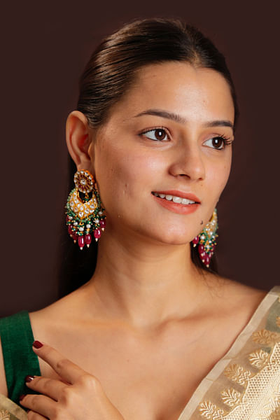 Rani pink bead embellished danglers