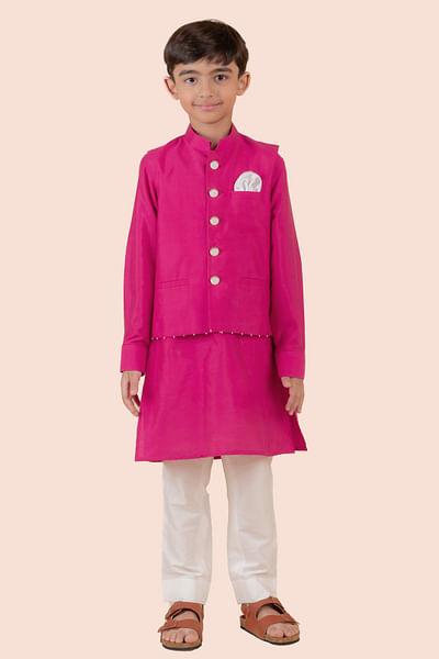 Rani pink cotton silk bandi set