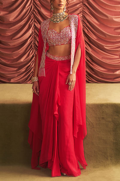 Rani Pink embellished cape and skirt set