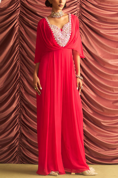 Rani Pink embellished draped jumpsuit