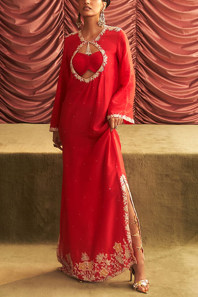 Rani Pink embellished kurta and bralette