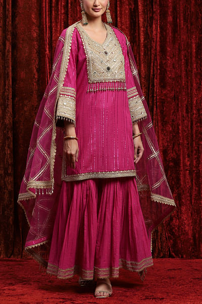 Rani pink embroidered sharara set
