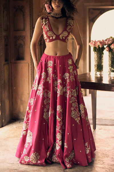Rani pink floral embroidered lehenga set