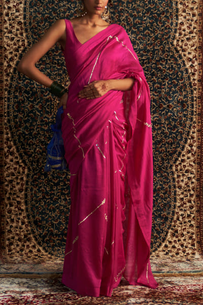 Rani pink gota embroidered sari set