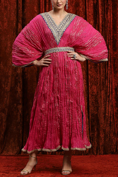 Rani pink gota work crinkle kaftan dress