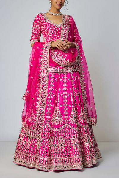 Rani pink mirror embroidered lehenga set