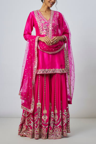 Rani pink mirror embroidered sharara set