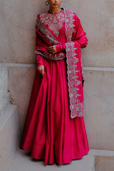 Rani pink zardozi embroidered anarkali set