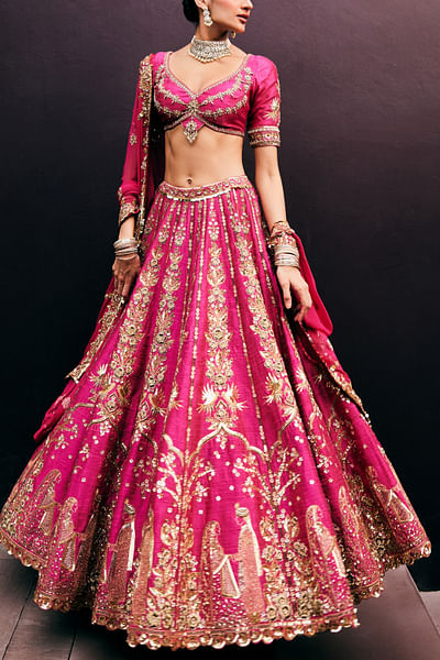 Rani pink zardozi embroidered lehenga