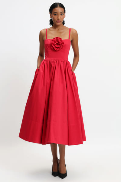 Raspberry red floral embellished dress