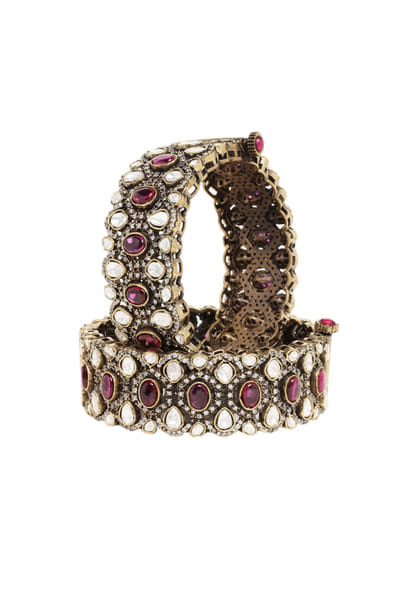 Preeti Mohan Red and antique gold polki and ruby kadas PRMAUG2444