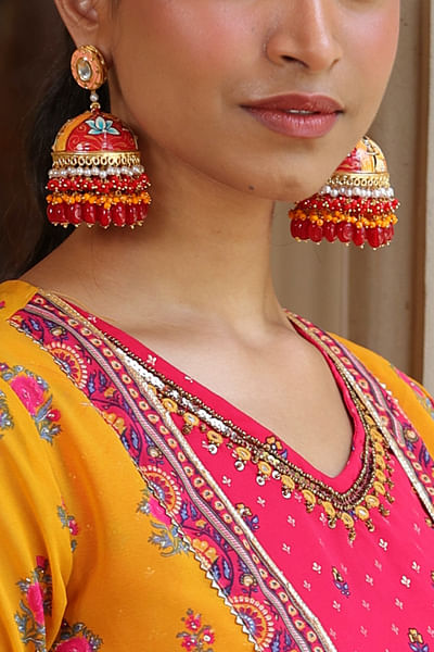 Red and gold hand painted jhumkas