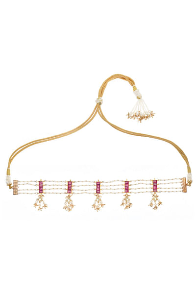 Red and gold polki choker