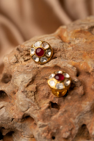 Red and gold semi-precious stone button set