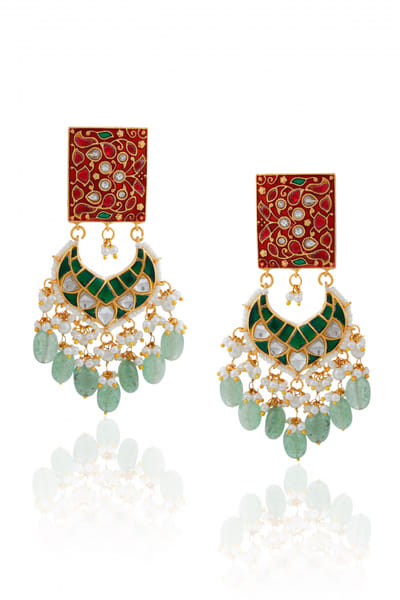 Riana Jewellery Red and green meenakari jadtar earrings RJEMAY24D2023