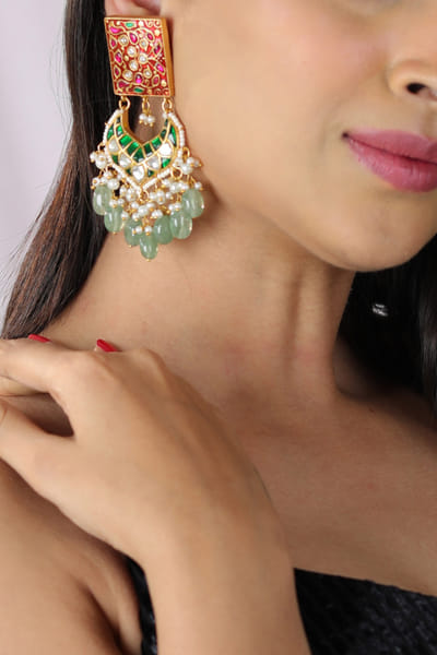 Riana Jewellery Red and green meenakari jadtar earrings RJEMAY24D2023