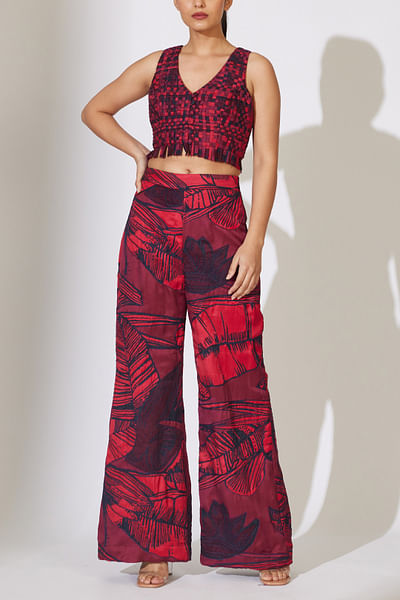 Red and maroon floral print pants